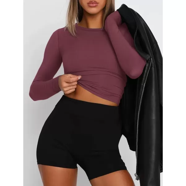 imageATHMILE Womens Basic TShirts Going Out Crop Tops Tight Slim Fit Cute Teen Girls Short SleeveLong Sleeve Y2k Clothes2wine Red