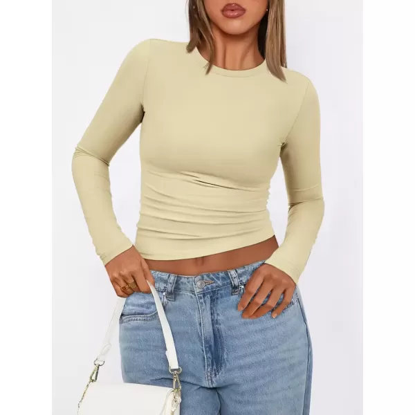 imageATHMILE Womens Basic TShirts Going Out Crop Tops Tight Slim Fit Cute Teen Girls Short SleeveLong Sleeve Y2k Clothes2apricot