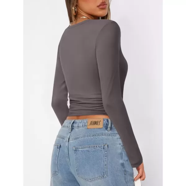 imageATHMILE Womens Basic TShirts Going Out Crop Tops Tight Slim Fit Cute Teen Girls Short SleeveLong Sleeve Y2k Clothes2grey Purple