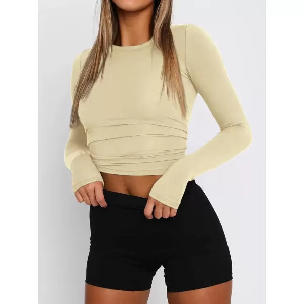 imageATHMILE Womens Basic TShirts Going Out Crop Tops Tight Slim Fit Cute Teen Girls Short SleeveLong Sleeve Y2k Clothes2apricot