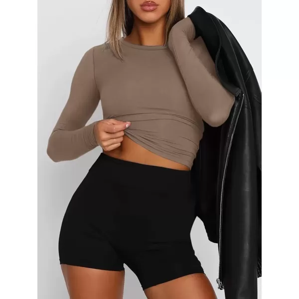 imageATHMILE Womens Basic TShirts Going Out Crop Tops Tight Slim Fit Cute Teen Girls Short SleeveLong Sleeve Y2k Clothes2coffee Grey