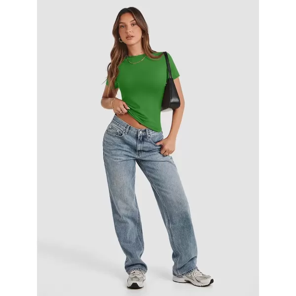imageATHMILE Womens Basic TShirts Going Out Crop Tops Tight Slim Fit Cute Teen Girls Short SleeveLong Sleeve Y2k Clothes1green