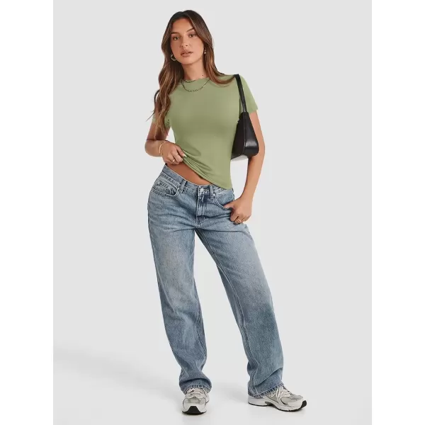 imageATHMILE Womens Basic TShirts Going Out Crop Tops Tight Slim Fit Cute Teen Girls Short SleeveLong Sleeve Y2k Clothes1light Green