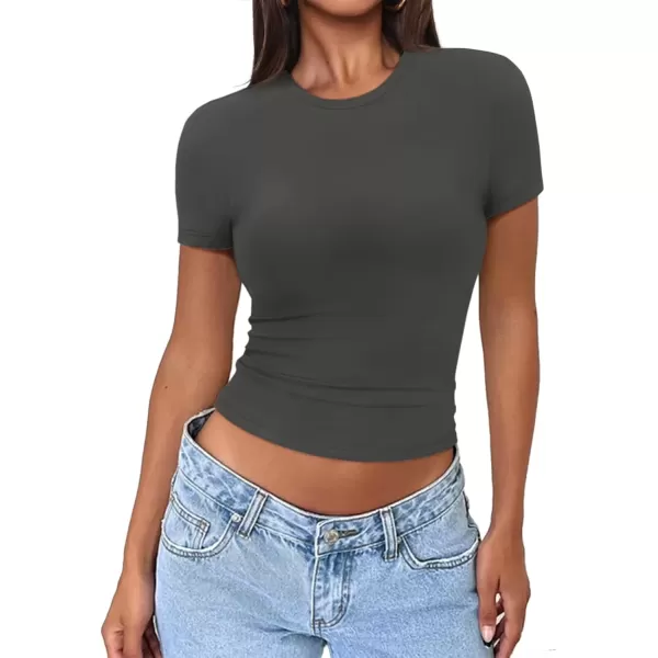 imageATHMILE Womens Basic TShirts Going Out Crop Tops Tight Slim Fit Cute Teen Girls Short SleeveLong Sleeve Y2k Clothes1grey
