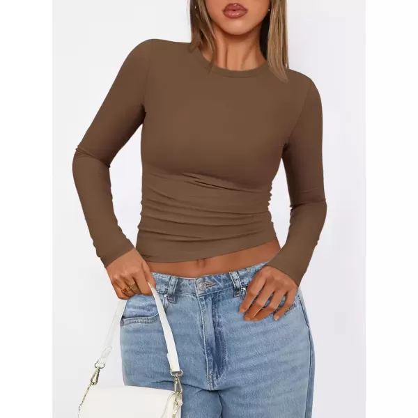 imageATHMILE Womens Basic TShirts Going Out Crop Tops Tight Slim Fit Cute Teen Girls Short SleeveLong Sleeve Y2k Clothes2brown