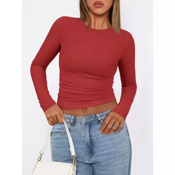 imageATHMILE Womens Basic TShirts Going Out Crop Tops Tight Slim Fit Cute Teen Girls Short SleeveLong Sleeve Y2k Clothes2red