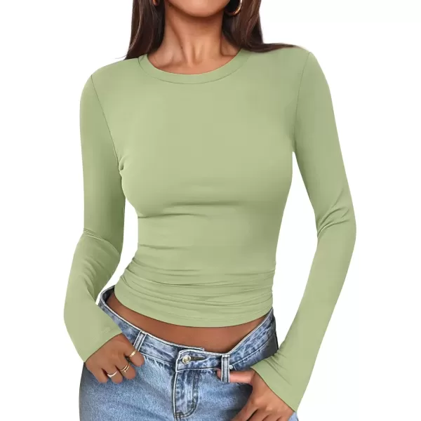 imageATHMILE Womens Basic TShirts Going Out Crop Tops Tight Slim Fit Cute Teen Girls Short SleeveLong Sleeve Y2k Clothes2light Green