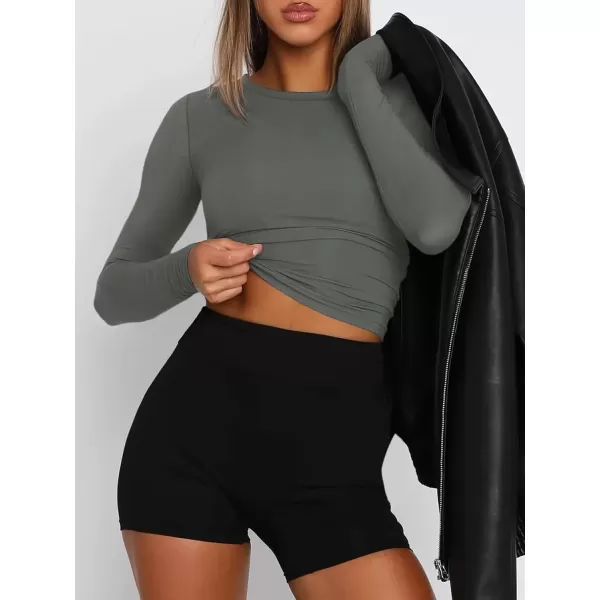 imageATHMILE Womens Basic TShirts Going Out Crop Tops Tight Slim Fit Cute Teen Girls Short SleeveLong Sleeve Y2k Clothes2gray