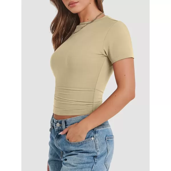 imageATHMILE Womens Basic TShirts Going Out Crop Tops Tight Slim Fit Cute Teen Girls Short SleeveLong Sleeve Y2k Clothes1apricot
