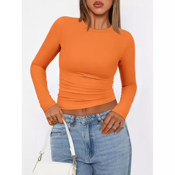 imageATHMILE Womens Basic TShirts Going Out Crop Tops Tight Slim Fit Cute Teen Girls Short SleeveLong Sleeve Y2k Clothes2orange