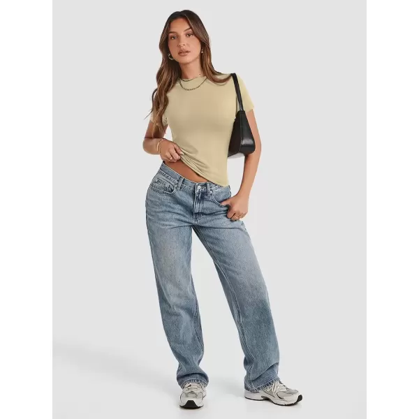 imageATHMILE Womens Basic TShirts Going Out Crop Tops Tight Slim Fit Cute Teen Girls Short SleeveLong Sleeve Y2k Clothes1apricot