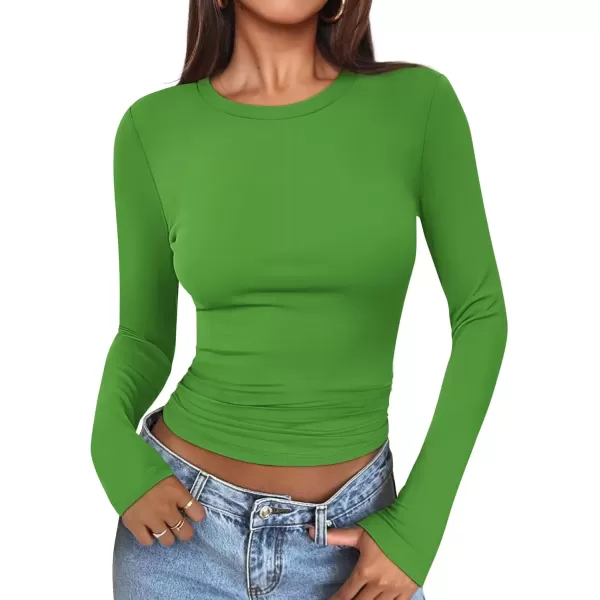 imageATHMILE Womens Basic TShirts Going Out Crop Tops Tight Slim Fit Cute Teen Girls Short SleeveLong Sleeve Y2k Clothes2green