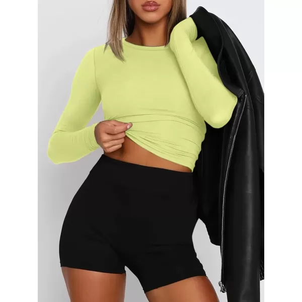 imageATHMILE Womens Basic TShirts Going Out Crop Tops Tight Slim Fit Cute Teen Girls Short SleeveLong Sleeve Y2k Clothes2lemon Yellow