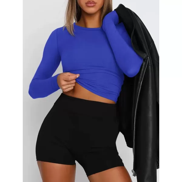 imageATHMILE Womens Basic TShirts Going Out Crop Tops Tight Slim Fit Cute Teen Girls Short SleeveLong Sleeve Y2k Clothes2royal Blue
