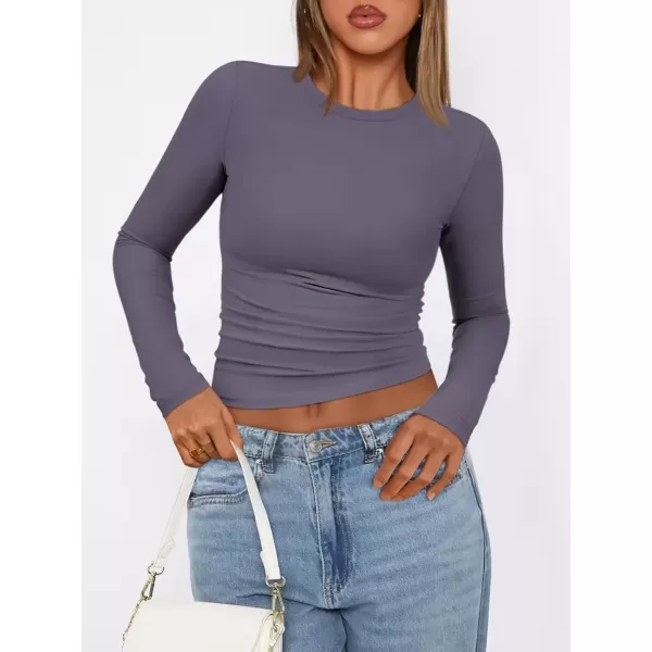 imageATHMILE Womens Basic TShirts Going Out Crop Tops Tight Slim Fit Cute Teen Girls Short SleeveLong Sleeve Y2k Clothes2dark Purple