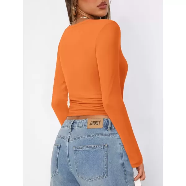 imageATHMILE Womens Basic TShirts Going Out Crop Tops Tight Slim Fit Cute Teen Girls Short SleeveLong Sleeve Y2k Clothes2orange