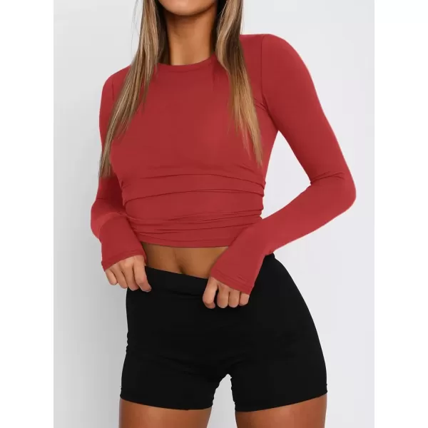 imageATHMILE Womens Basic TShirts Going Out Crop Tops Tight Slim Fit Cute Teen Girls Short SleeveLong Sleeve Y2k Clothes2red
