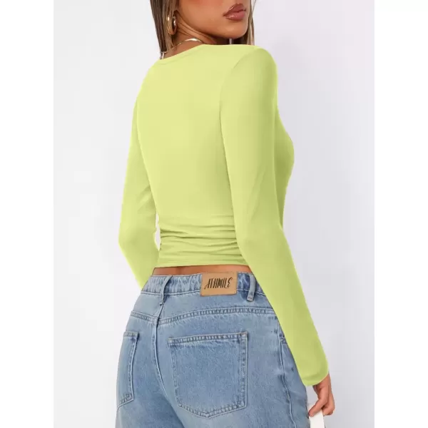 imageATHMILE Womens Basic TShirts Going Out Crop Tops Tight Slim Fit Cute Teen Girls Short SleeveLong Sleeve Y2k Clothes2lemon Yellow