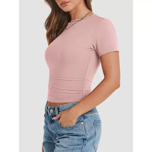 imageATHMILE Womens Basic TShirts Going Out Crop Tops Tight Slim Fit Cute Teen Girls Short SleeveLong Sleeve Y2k Clothes1pink