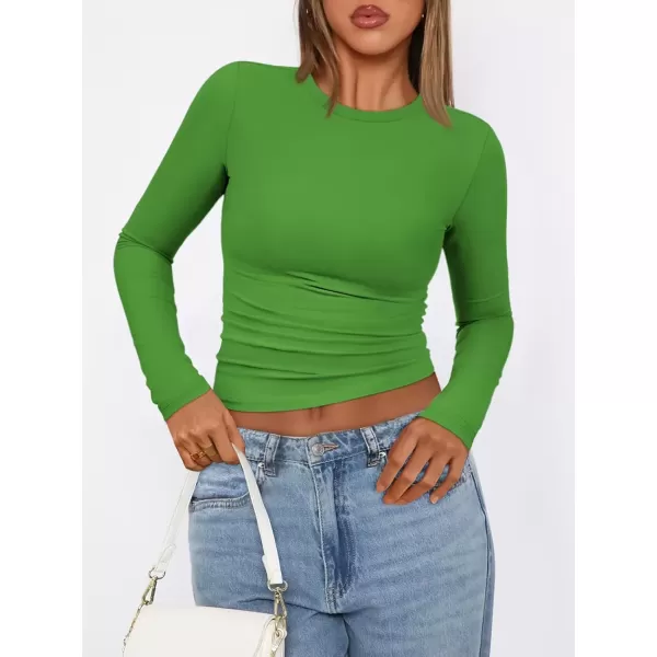 imageATHMILE Womens Basic TShirts Going Out Crop Tops Tight Slim Fit Cute Teen Girls Short SleeveLong Sleeve Y2k Clothes2green