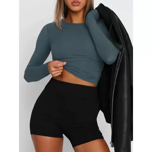 imageATHMILE Womens Basic TShirts Going Out Crop Tops Tight Slim Fit Cute Teen Girls Short SleeveLong Sleeve Y2k Clothes2haze Blue