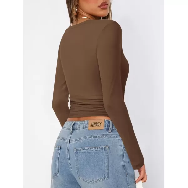 imageATHMILE Womens Basic TShirts Going Out Crop Tops Tight Slim Fit Cute Teen Girls Short SleeveLong Sleeve Y2k Clothes2brown