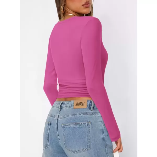 imageATHMILE Womens Basic TShirts Going Out Crop Tops Tight Slim Fit Cute Teen Girls Short SleeveLong Sleeve Y2k Clothes2hot Pink