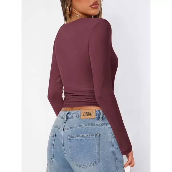 imageATHMILE Womens Basic TShirts Going Out Crop Tops Tight Slim Fit Cute Teen Girls Short SleeveLong Sleeve Y2k Clothes2wine Red