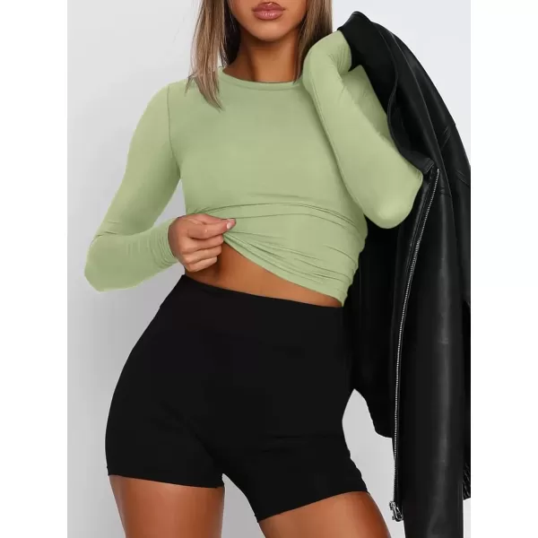 imageATHMILE Womens Basic TShirts Going Out Crop Tops Tight Slim Fit Cute Teen Girls Short SleeveLong Sleeve Y2k Clothes2light Green