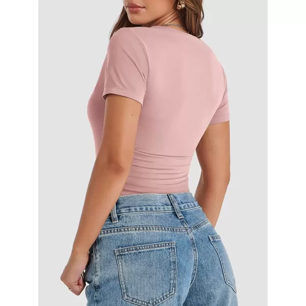 imageATHMILE Womens Basic TShirts Going Out Crop Tops Tight Slim Fit Cute Teen Girls Short SleeveLong Sleeve Y2k Clothes1pink