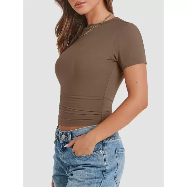 imageATHMILE Womens Basic TShirts Going Out Crop Tops Tight Slim Fit Cute Teen Girls Short SleeveLong Sleeve Y2k Clothes1coffee Grey