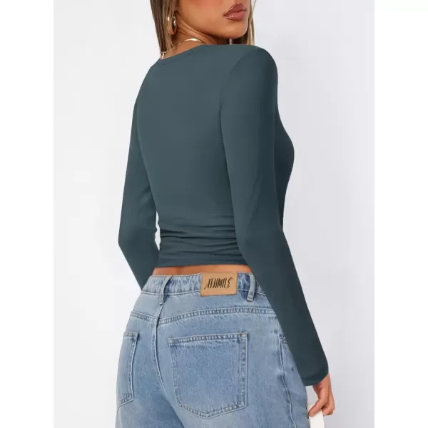 imageATHMILE Womens Basic TShirts Going Out Crop Tops Tight Slim Fit Cute Teen Girls Short SleeveLong Sleeve Y2k Clothes2haze Blue