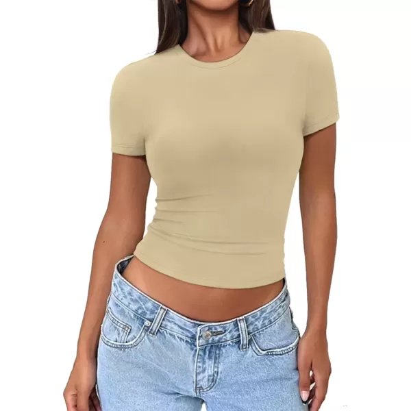 imageATHMILE Womens Basic TShirts Going Out Crop Tops Tight Slim Fit Cute Teen Girls Short SleeveLong Sleeve Y2k Clothes1apricot
