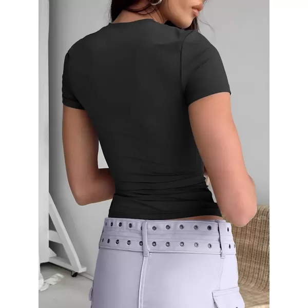 imageATHMILE Womens Basic TShirts Scoop Neck Short Sleeve Crop Tops Cute Summer Tops Slim Fit Tees Y2k Clothing 2024Black