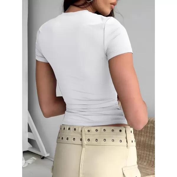 imageATHMILE Womens Basic TShirts Scoop Neck Short Sleeve Crop Tops Cute Summer Tops Slim Fit Tees Y2k Clothing 2024White