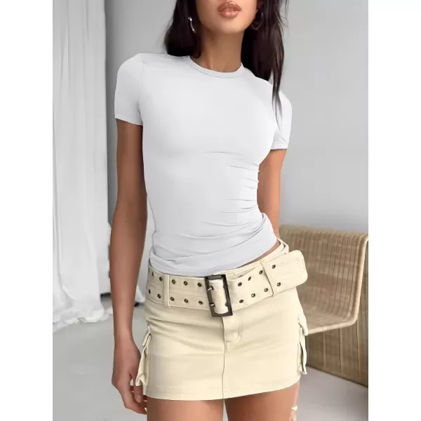 imageATHMILE Womens Basic TShirts Scoop Neck Short Sleeve Crop Tops Cute Summer Tops Slim Fit Tees Y2k Clothing 2024White