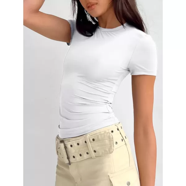 imageATHMILE Womens Basic TShirts Scoop Neck Short Sleeve Crop Tops Cute Summer Tops Slim Fit Tees Y2k Clothing 2024White