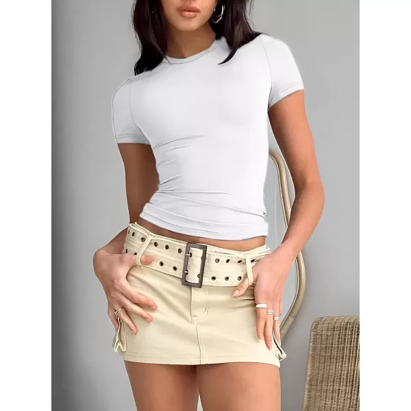 imageATHMILE Womens Basic TShirts Scoop Neck Short Sleeve Crop Tops Cute Summer Tops Slim Fit Tees Y2k Clothing 2024White