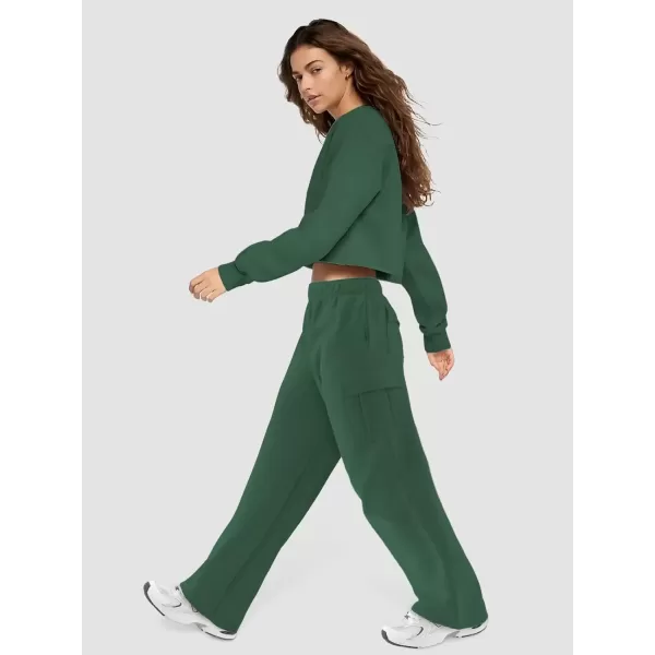 imageATHMILE Womens Cargo Sweatpants Casual Baggy Fleece High Waisted Joggers PantsDark Green