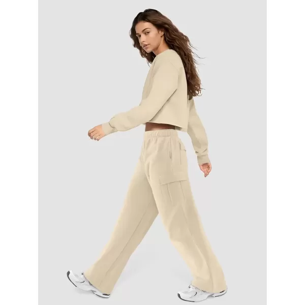 imageATHMILE Womens Cargo Sweatpants Casual Baggy Fleece High Waisted Joggers PantsLight Brown