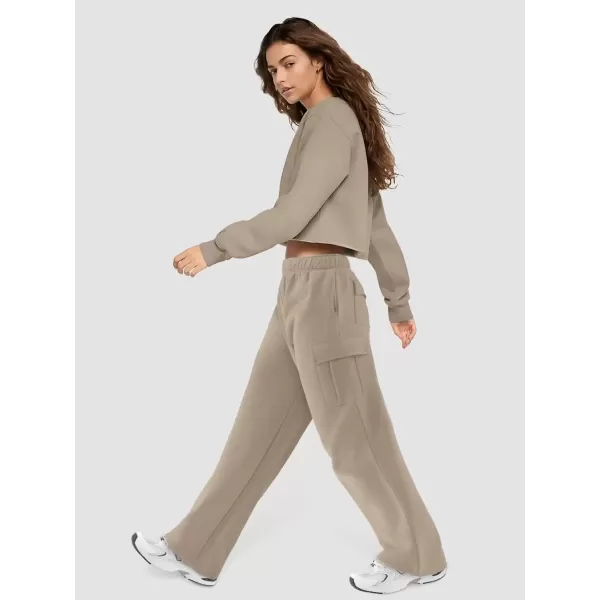 imageATHMILE Womens Cargo Sweatpants Casual Baggy Fleece High Waisted Joggers PantsCoffee Grey