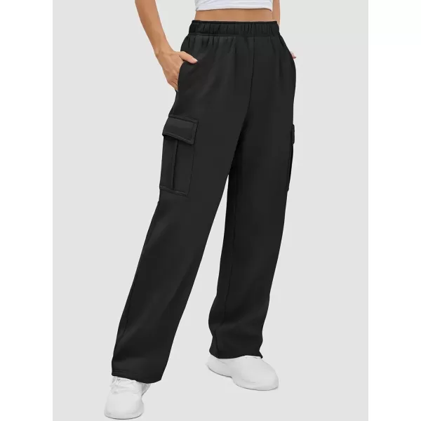 imageATHMILE Womens Cargo Sweatpants Casual Baggy Fleece High Waisted Joggers PantsBlack