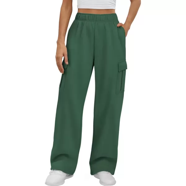 imageATHMILE Womens Cargo Sweatpants Casual Baggy Fleece High Waisted Joggers PantsDark Green