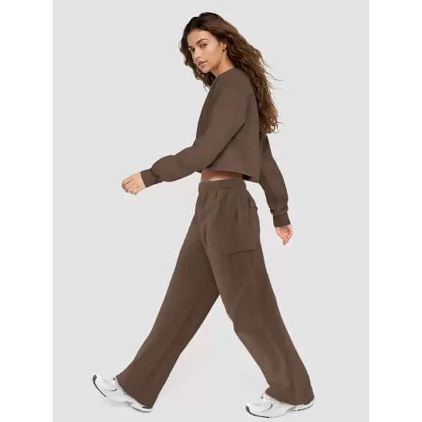 imageATHMILE Womens Cargo Sweatpants Casual Baggy Fleece High Waisted Joggers PantsBrown
