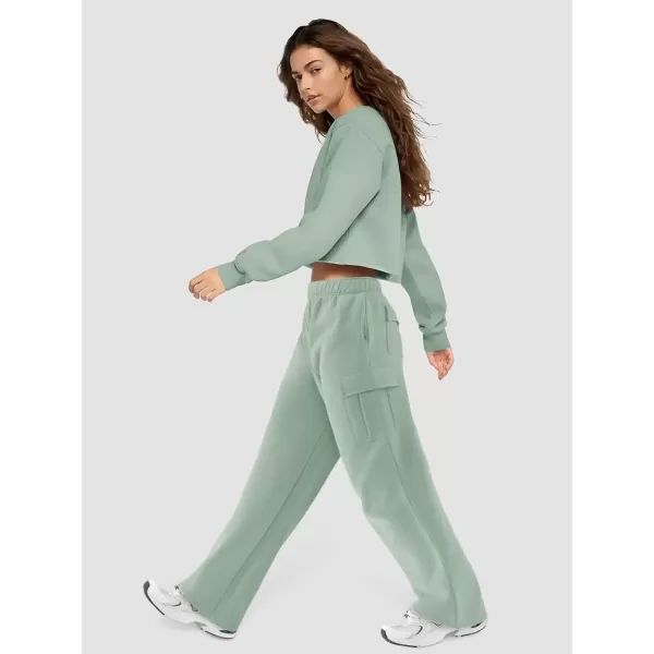 imageATHMILE Womens Cargo Sweatpants Casual Baggy Fleece High Waisted Joggers PantsGray Green