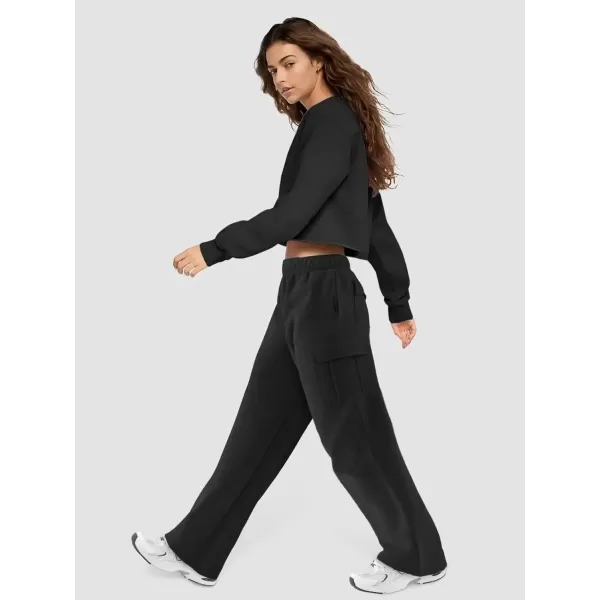 imageATHMILE Womens Cargo Sweatpants Casual Baggy Fleece High Waisted Joggers PantsBlack