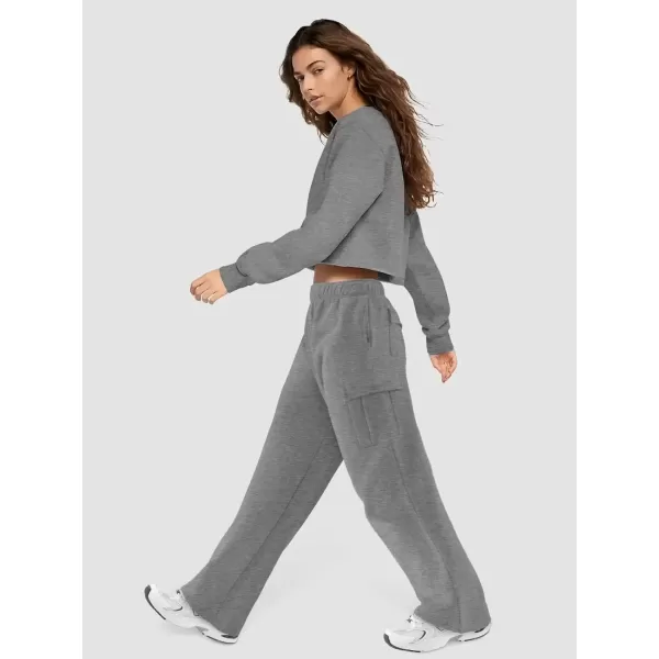 imageATHMILE Womens Cargo Sweatpants Casual Baggy Fleece High Waisted Joggers PantsDark Gray
