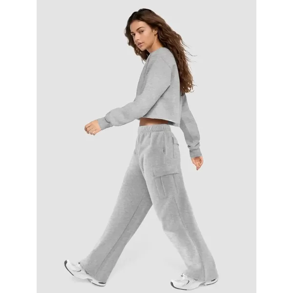 imageATHMILE Womens Cargo Sweatpants Casual Baggy Fleece High Waisted Joggers PantsGray