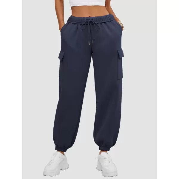 imageATHMILE Womens Cargo Sweatpants Oversized Fleece Joggers Fall Fashion Outfits Y2k Clothes 2024 with PocketsDarkblue