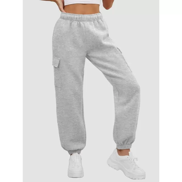 imageATHMILE Womens Cargo Sweatpants Oversized Fleece Joggers Fall Fashion Outfits Y2k Clothes 2024 with PocketsGray